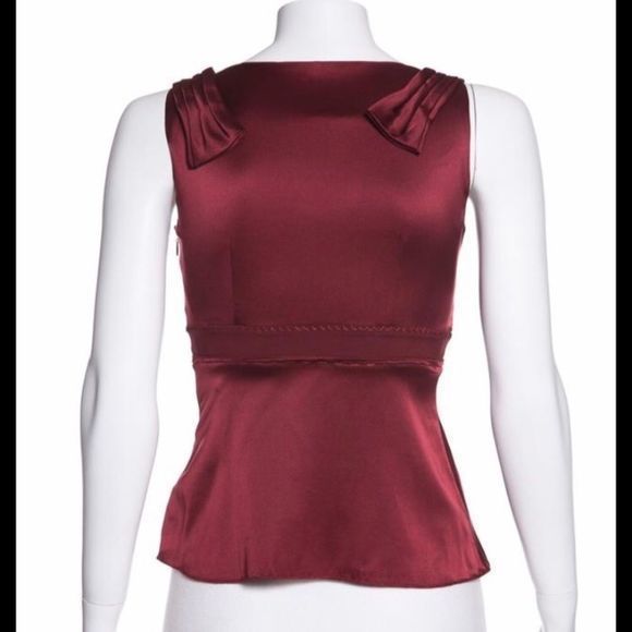 ELIE TAHARI Burgundy Ruffle Trim Silk Blouse - Picture 8 of 13